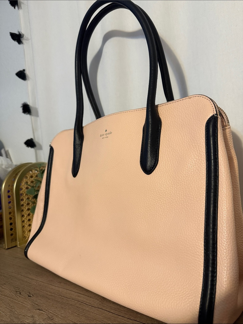 Kate New York Blush Pink and Black Leather Tote